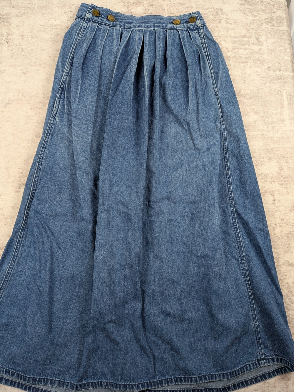 Vintage Calvin Klein Pleated Denim Maxi Skirt Size 6 Fits 24" Waist Japan